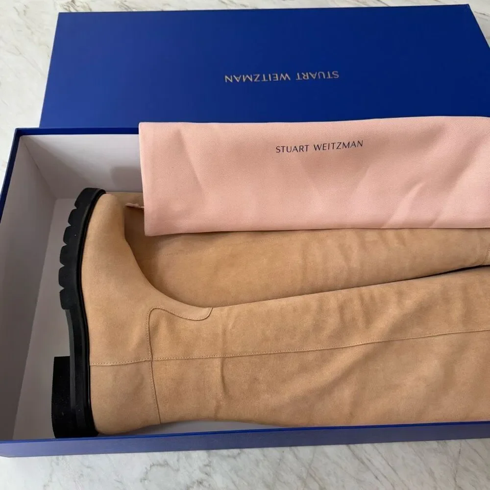 Stuart Weitzman Women's in sand Chicago Lug Suede Over-the-knee Boot size 8 NWB